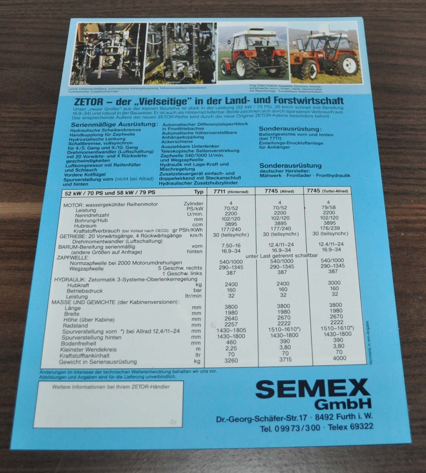 Zetor 7745 Allard Turbo Tractor Specification Brochure Prospekt