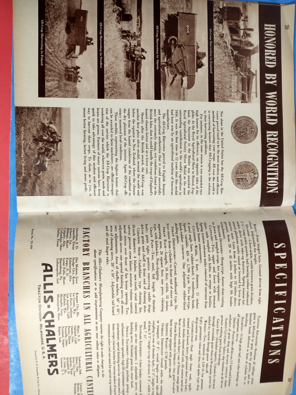 ALLIS CHALMERS ALL CROP HARVESTER TRACTOR BROCHURE ORIGINAL 40 PAGE BOOKLET