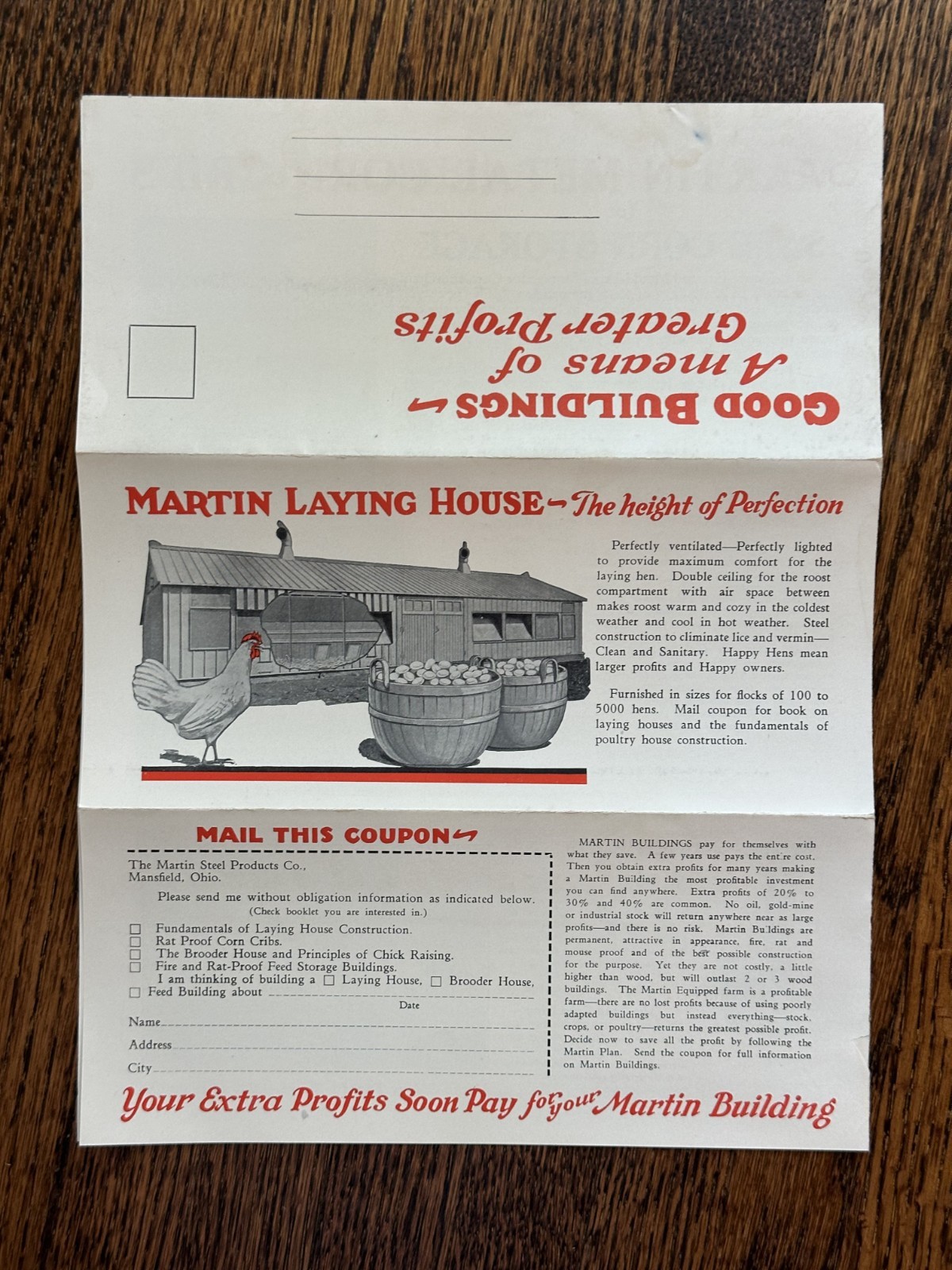 1930s Martin Poultry CHICKEN Brooder House FARM Advertising Mansfield OH Vintage
