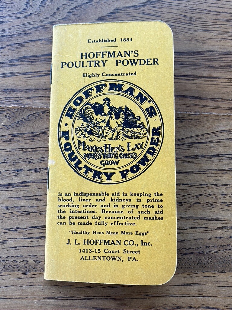 Vintage Hoffman&rsquo;s Poultry Powder Pocket Notebook Allentown PA Farm Ag