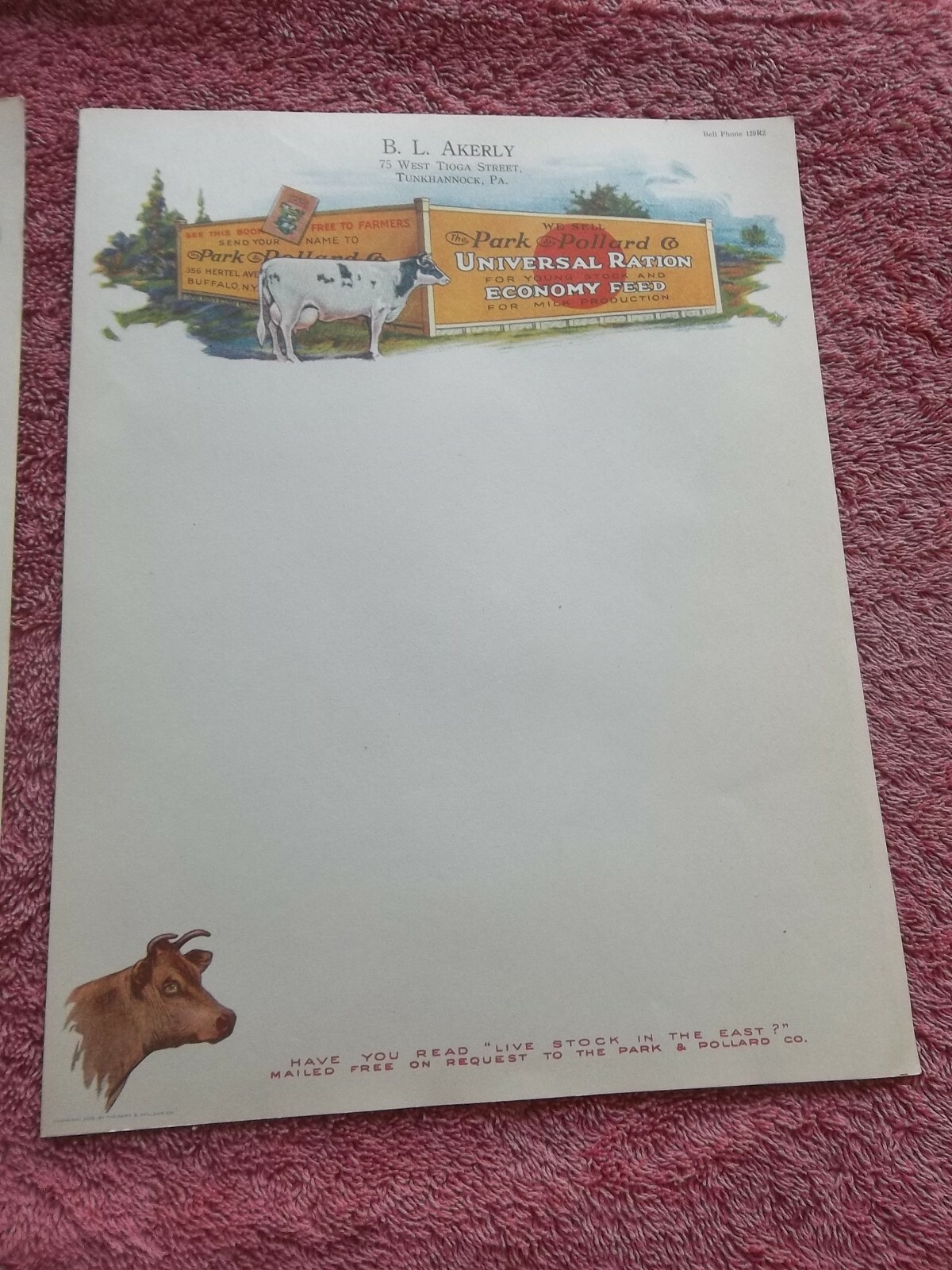 PARK & POLLARD UNIVERSAL RATION ECONOMY FEED STATIONERY Tunkhannock PA COWS