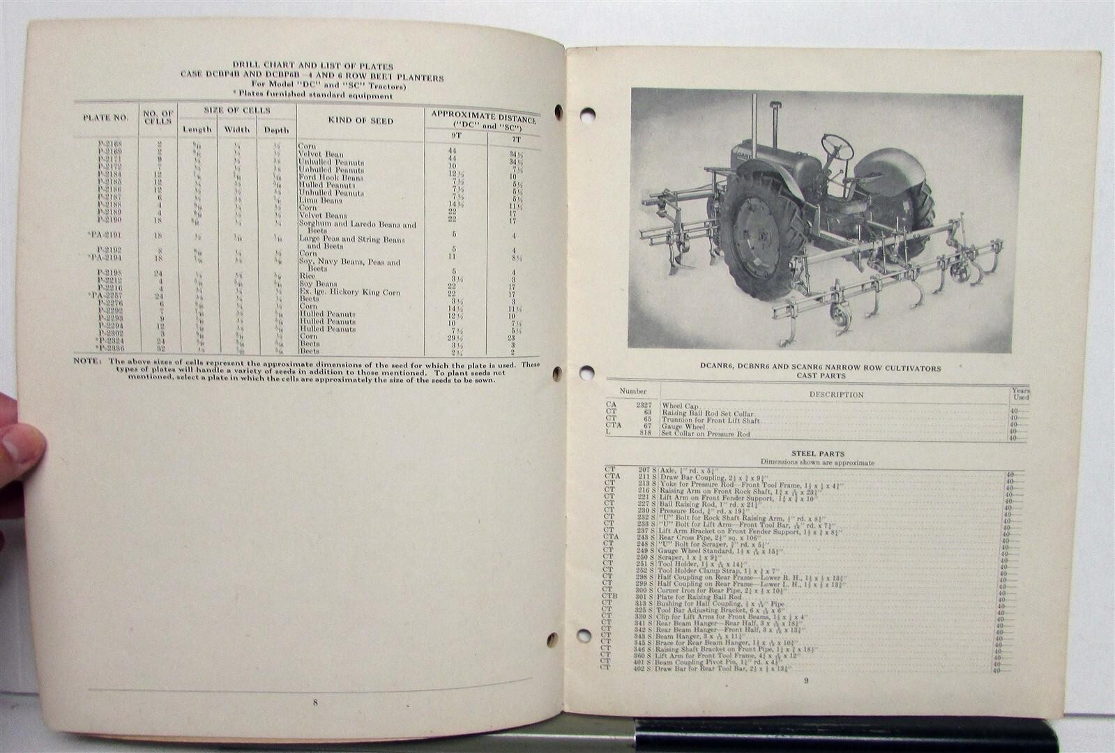 1944 Case Beet & Bean Planters Specifications Farming Parts Lists