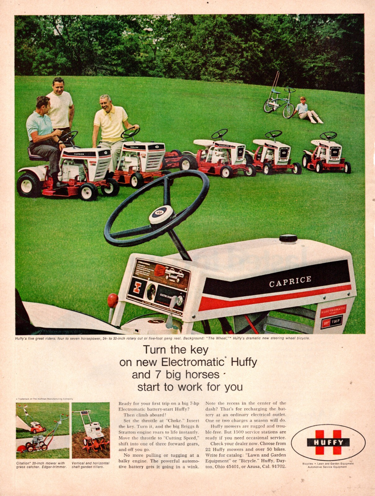 1969 vinrage AD for HUFFY Caprice Lawn Tractors Turn the Key Electromatic033125