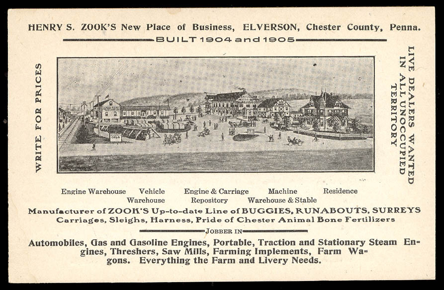 1904/05 ELVERSON, PA ~ Zook BUGGY, WAGON, SLEIGH, & AUTO MAKER TRADE CARD TC1027
