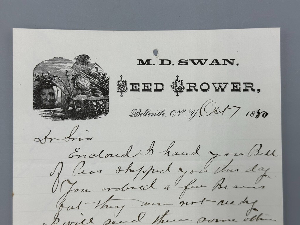 1880 SEED GROWER MD Swan FARM Advertising Letter BELLEVILLE NY