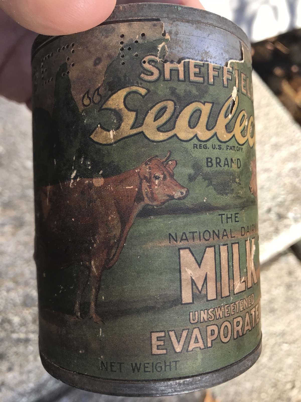 1920&rsquo;s Advertising COW BRAND Sheffield Sealect EVAPORATED MILK ANTIQUE TIN ,RARE