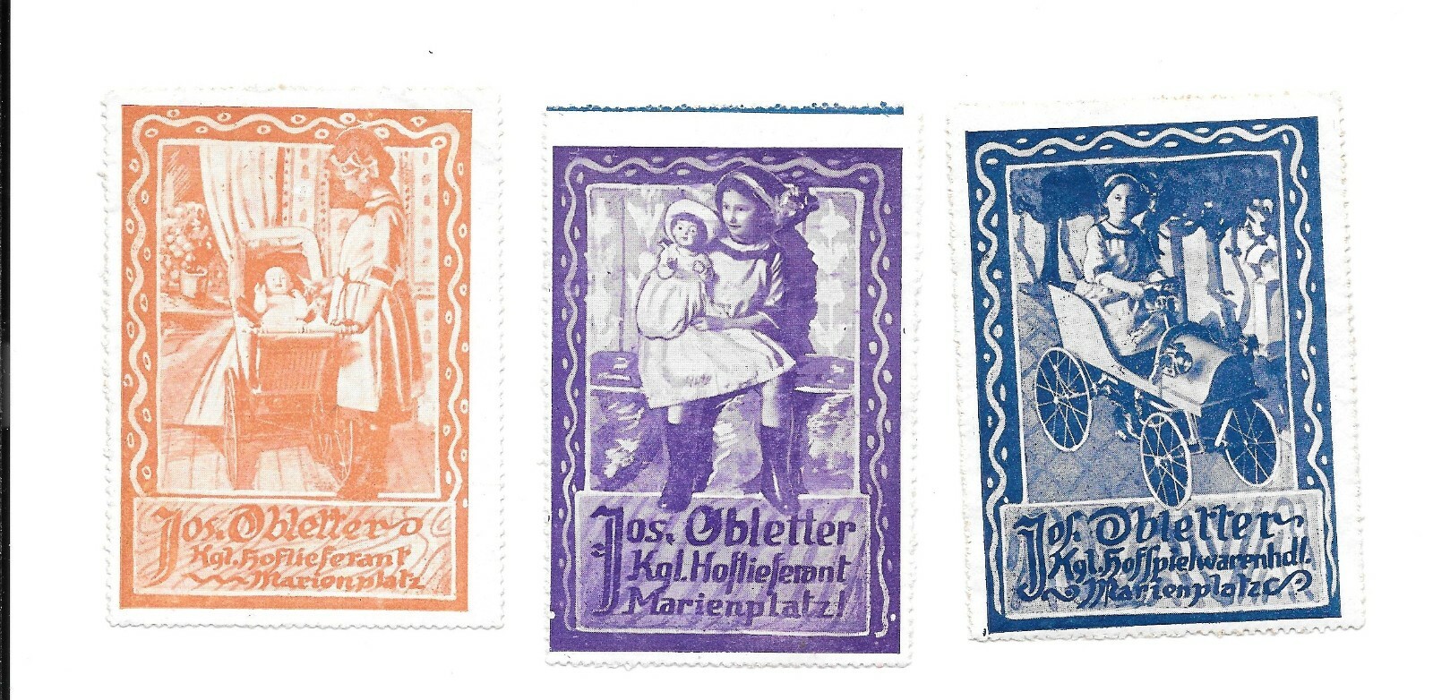 Vintage Poster Stamp Label set of 3 JOS OBLETTER HOFLIEFERANT Farm Supplier