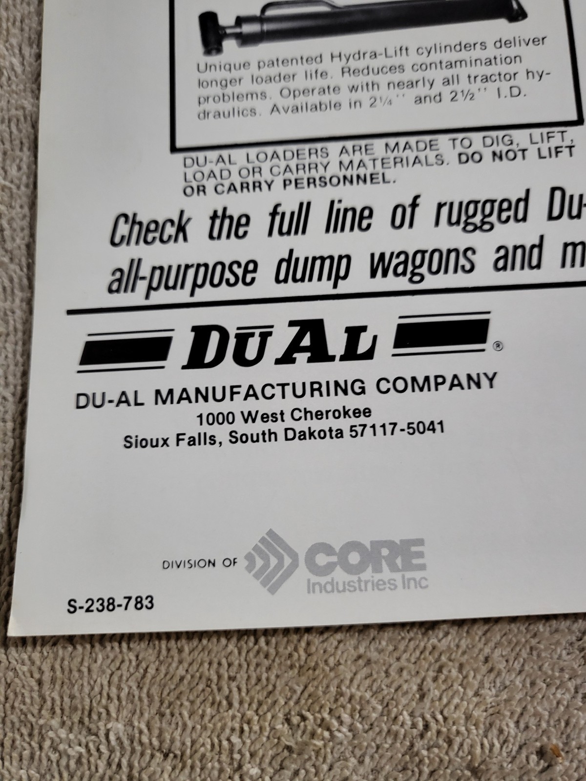 DUAL 175 Tractor Front LOADER BROCHURE Ford John Deere J I CASE Sioux Falls, SD.