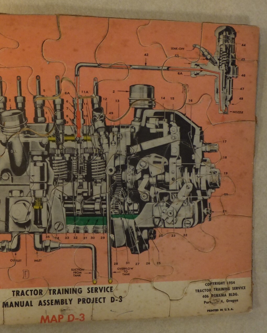 Vintage 1954 Tractor Training Service Project JIGSAW PUZZLE 11&Prime; x 8.5&Prime; MAP D-3