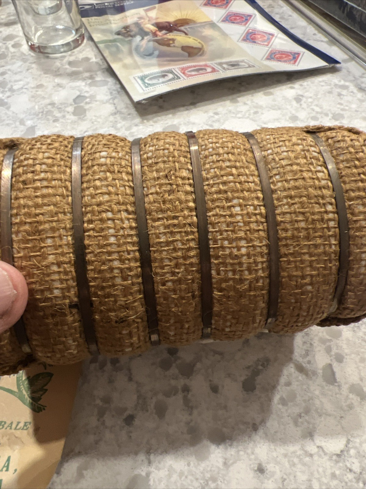Vintage Miniature Souvenir Real Cotton Bale from Atlanta Georgia in Burlap w/Tag