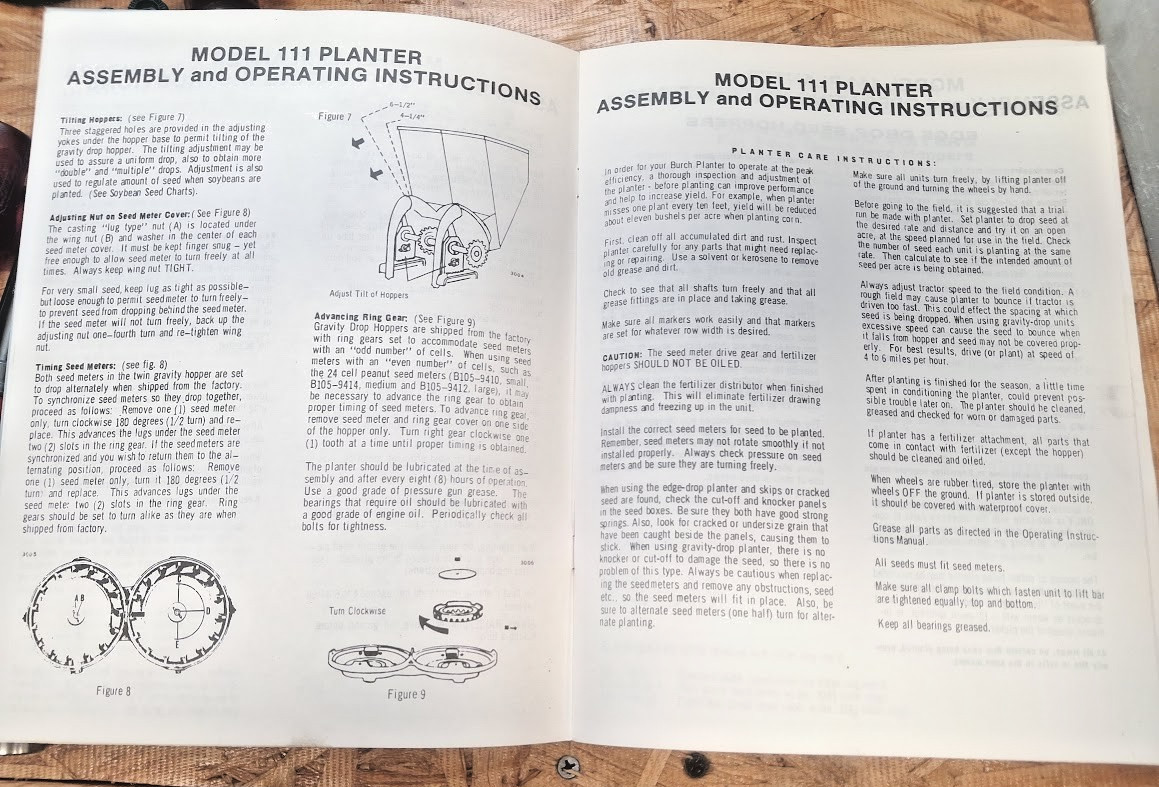 Original Burch Model 111 Planter Assembly & Operations Instructional Manual