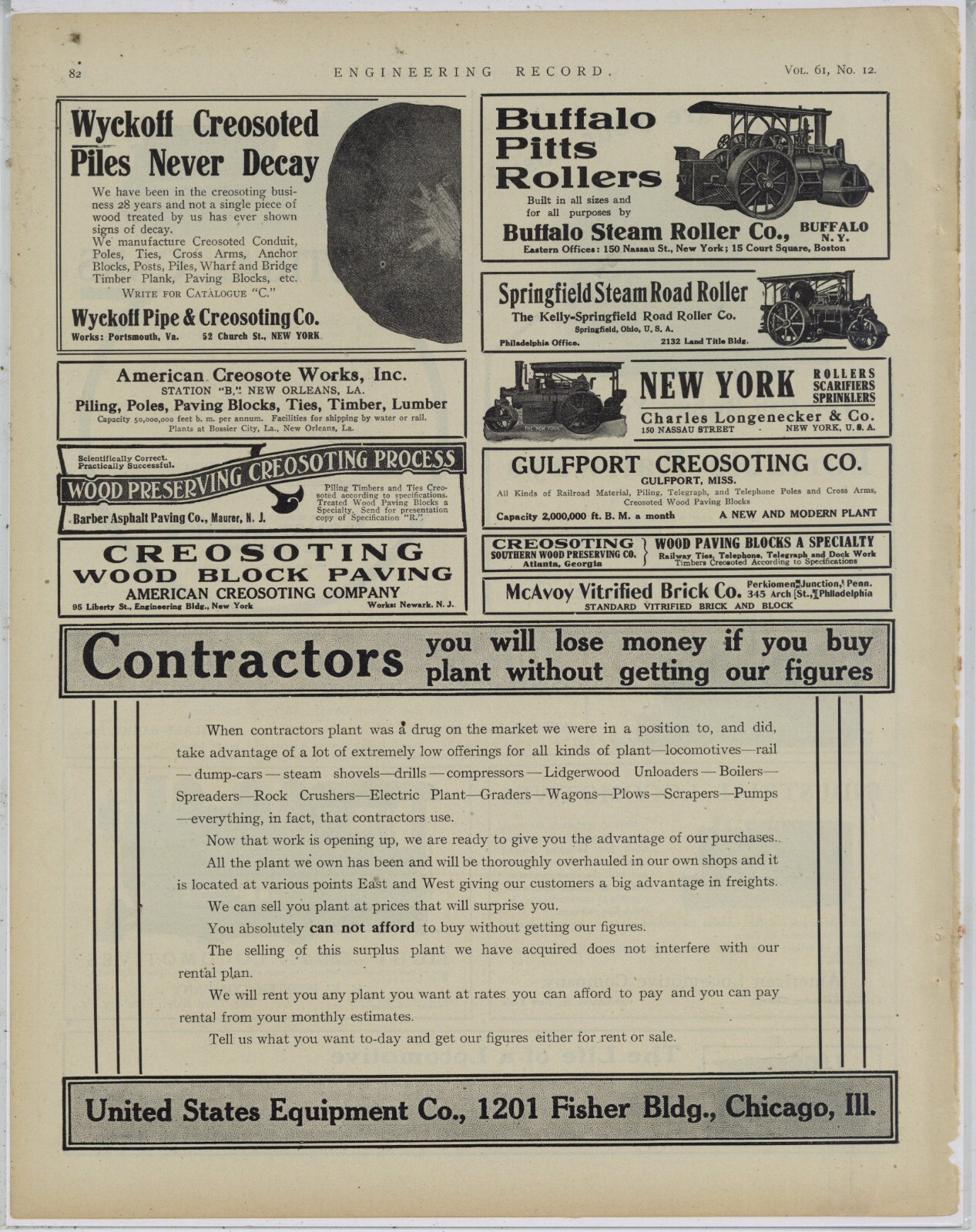 1910 Steam Road Roller Ads on 1 Pg: Charles Longenecker, Buffalo, Springfield