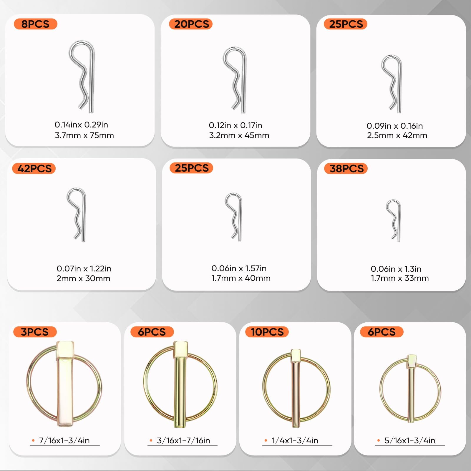 202PCS Hitch Pin, Trailer Pins Clip Pins Assortment Kit for railers Tractors …