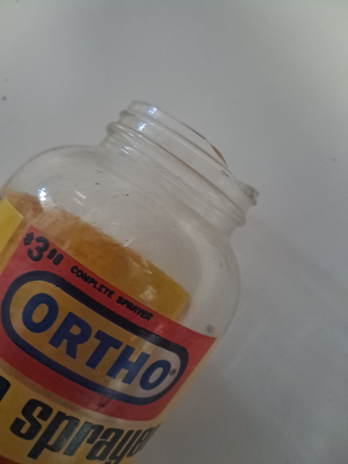 Vintage Ortho Lawn Sprayer Glass Jar Yellow Metal Lid 8&Prime; w/ Instructions ON IT