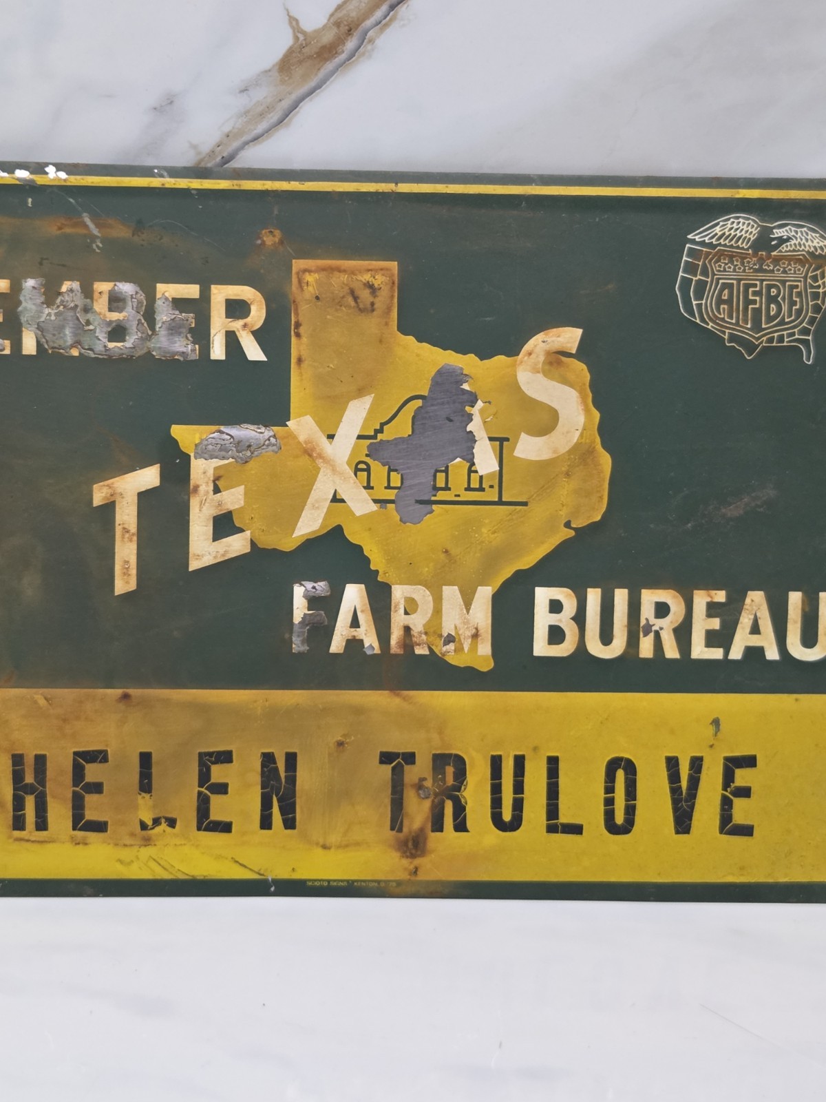VINTAGE TEXAS FARM BUREAU SIGN Scioto Sign co farm and ranch collectible
