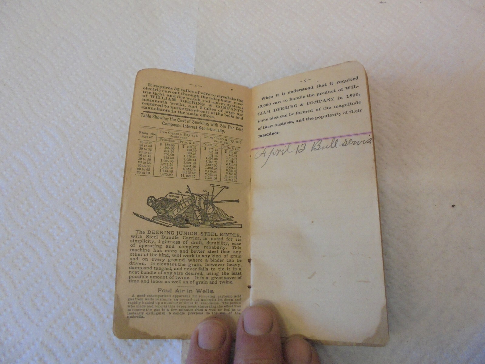 pocket notebook william deering chicago 1891 grain grass cutting machinery rough