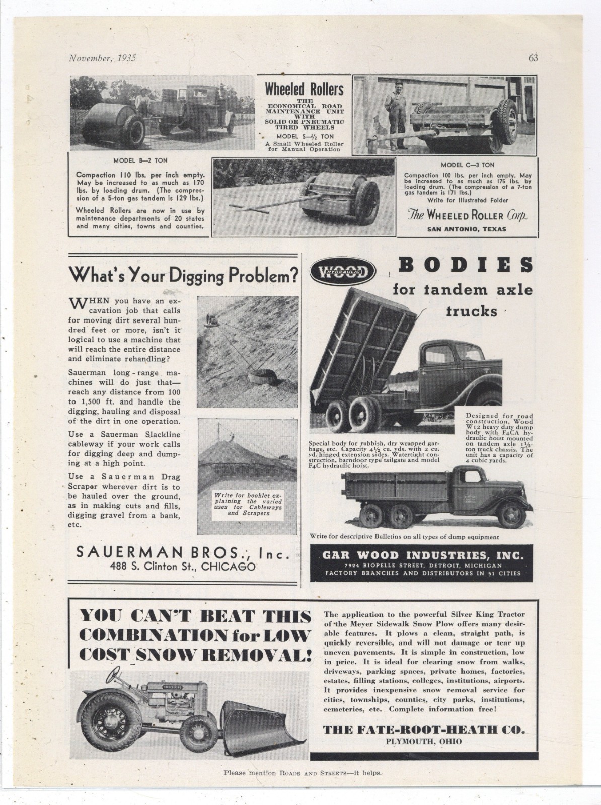 1935 Fate Root Heath Co. Plymouth, OhiO Ad: Silver King Tractor for Snow Removal