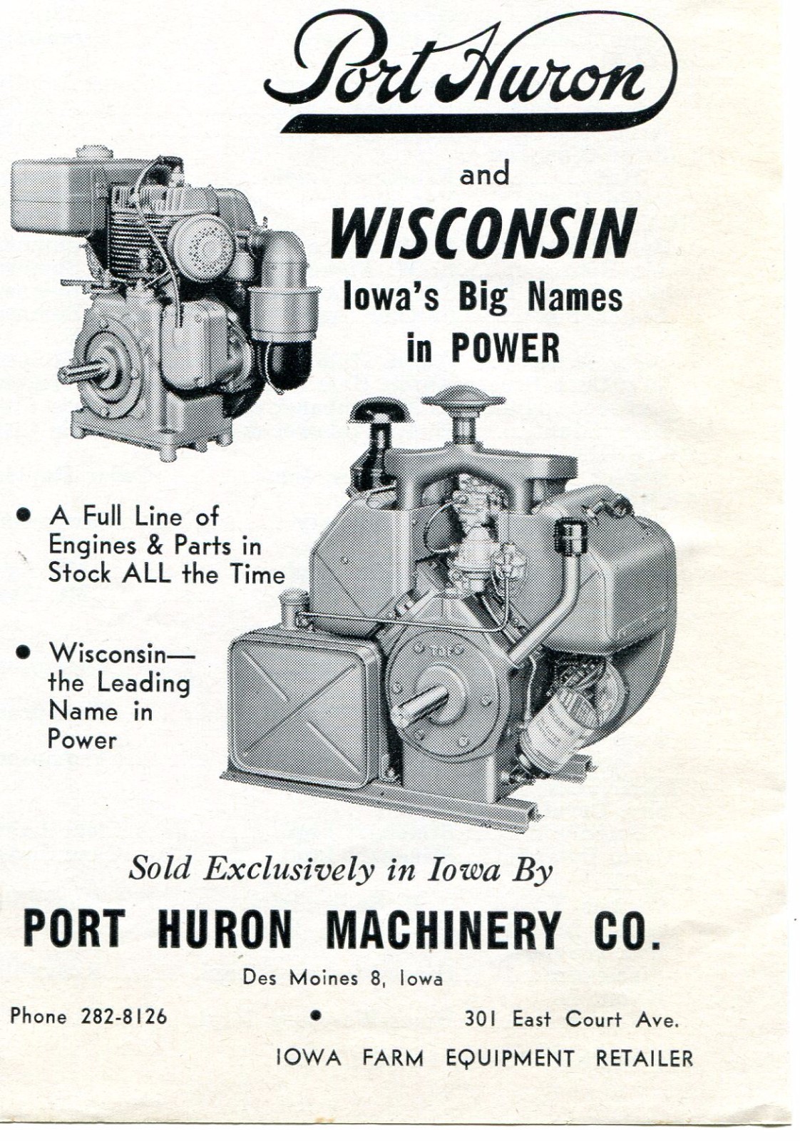 1962 small Dealer Print Ad of Port Huron Machinery Co Wisconsin Engines
