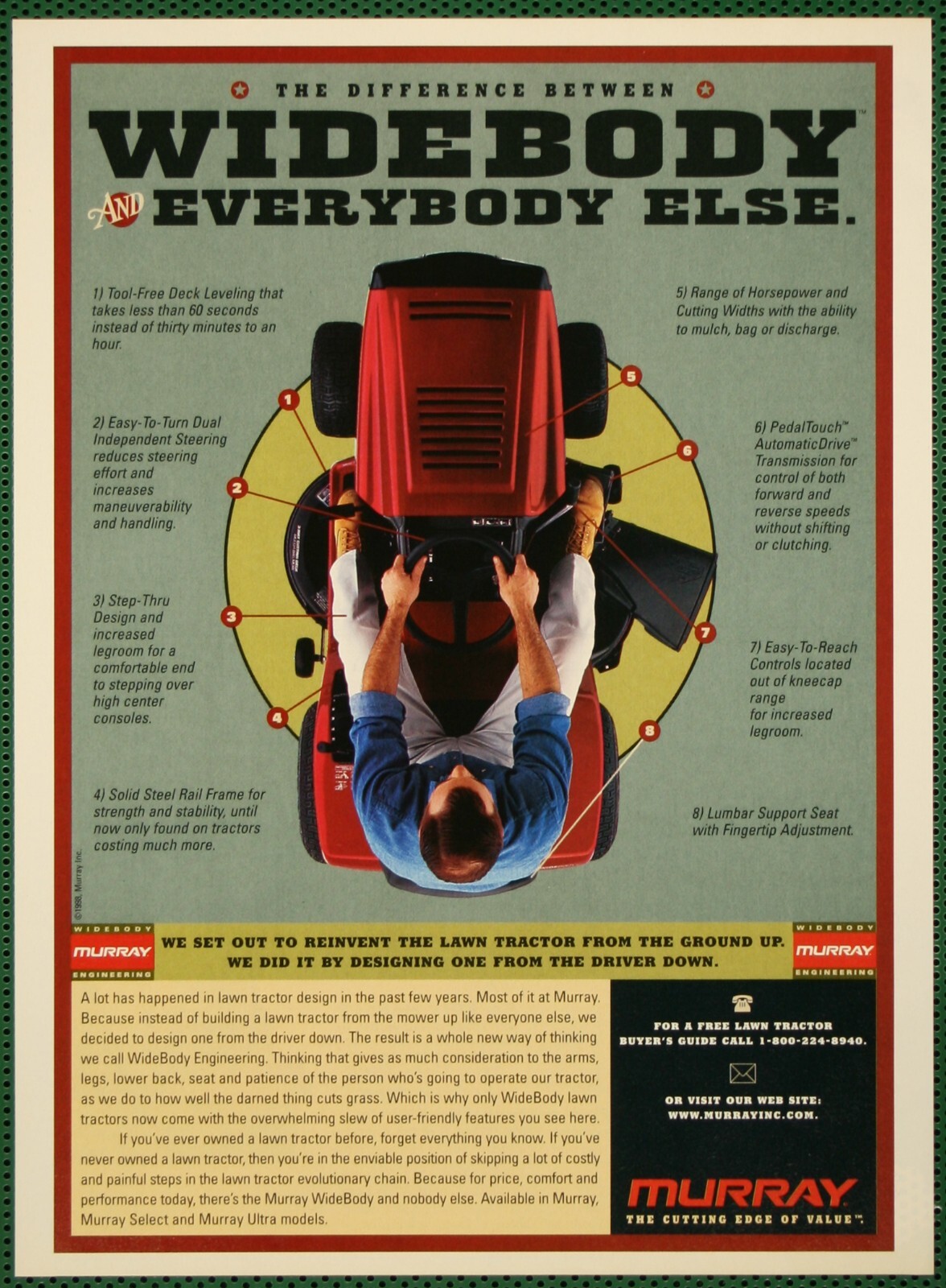 Murray Widebody Difference Lawn Tractor Mower Vintage Print Ad 1998