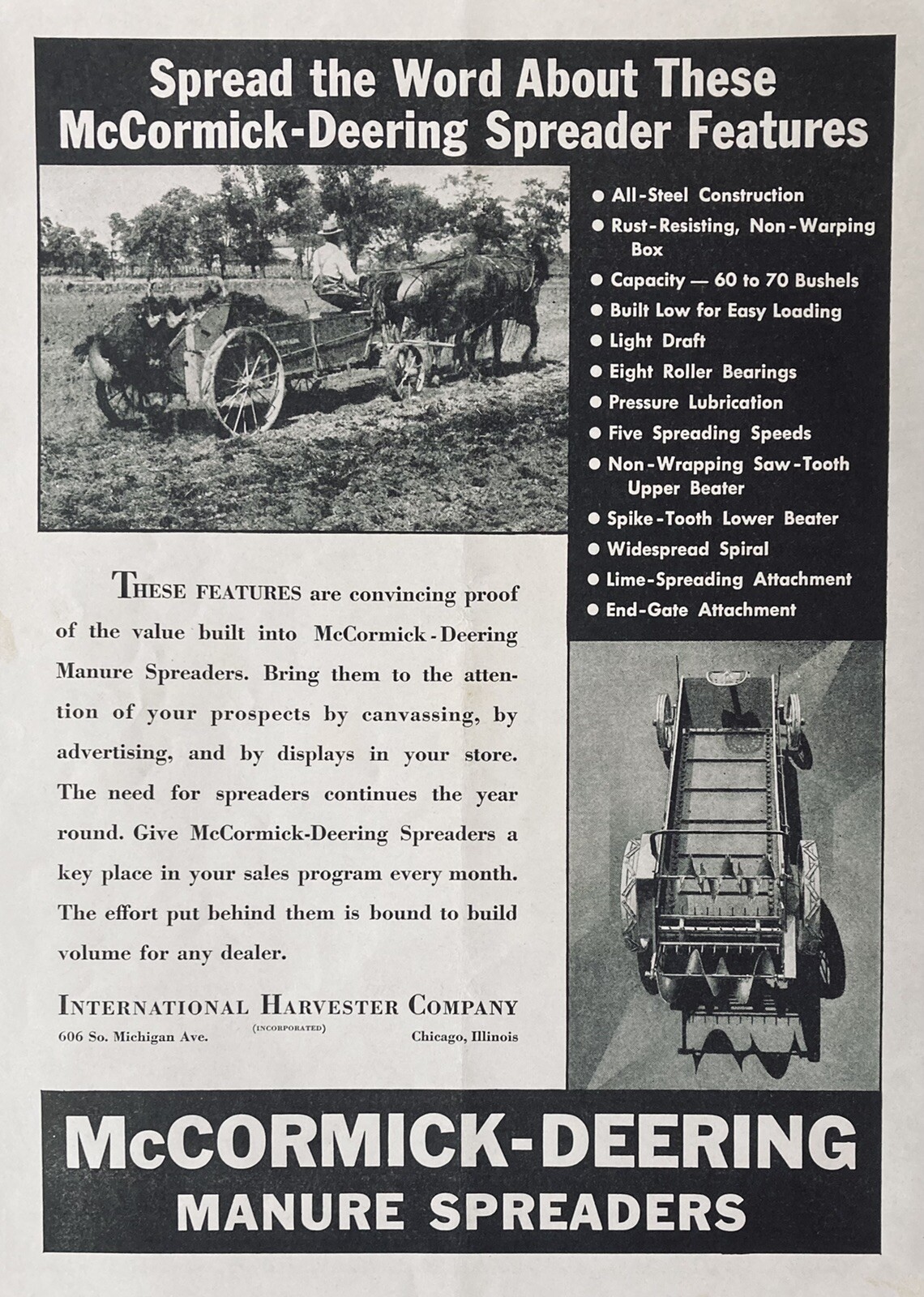 1936 AD(XH9)~INTERNATIONAL HARVESTER CO. MCCORMICK-DEERING MANURE SPREADERS