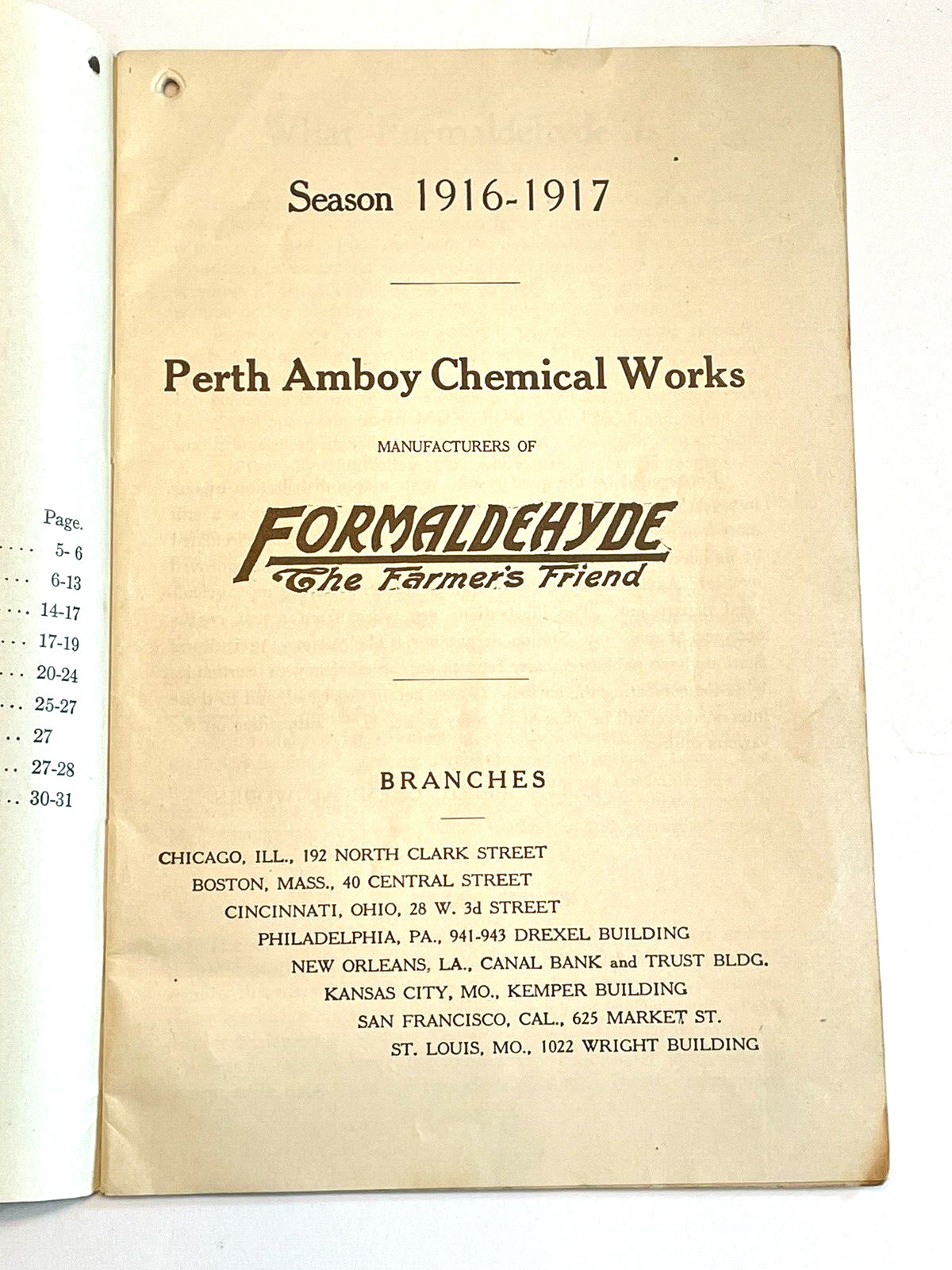 Formaldehyde the Farmer’s Friend 1916 Perth Amboy Agricultural Advertising Book