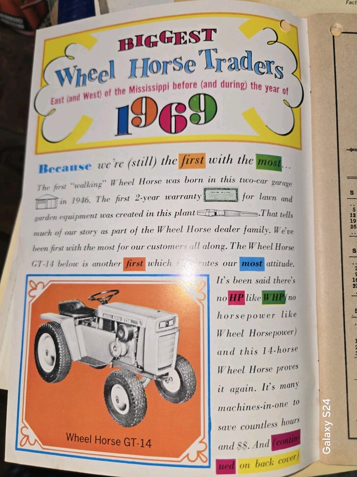 1969 WHEEL HORSE POWER FACTORY SUGGESTED PRICE LISTS AND ALMANAC RARE