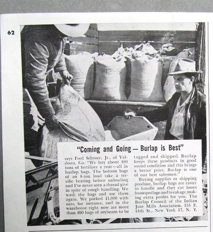 Original 1955 Burlap Ad Photo Endorsed by Fred Schroer, Valdosta Georgia