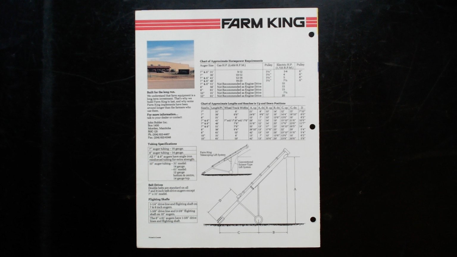 Farm King Grain Augers Brochure 7&Prime;, 8&Prime; & 10&Prime; Vintage Agricultural