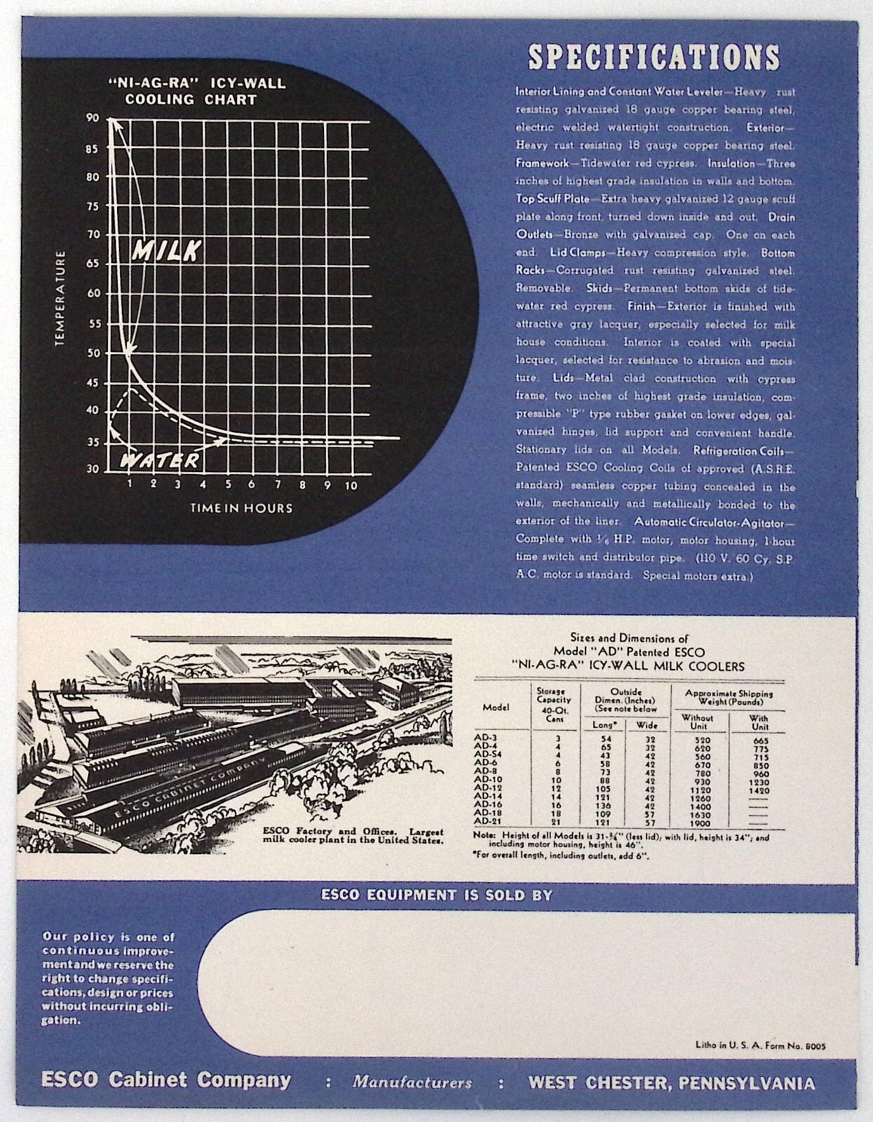 1950s Esco Niagara Icy Wall Milk Cooler Dealer Brochure Esco Cabinet Co