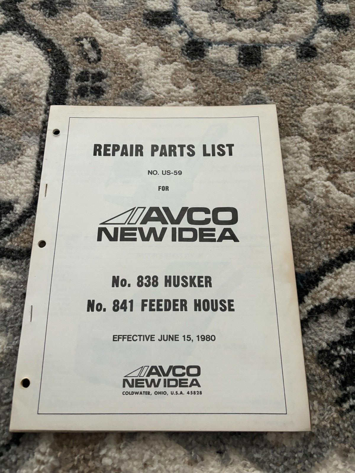 New Idea 838 Husker 841 Feeder House Parts Book FCCA24