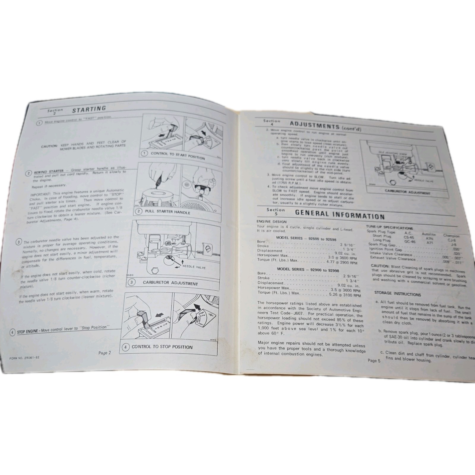 Briggs & Stratton Gasoline Engines Model 92500 to 92598 Operating Instructions