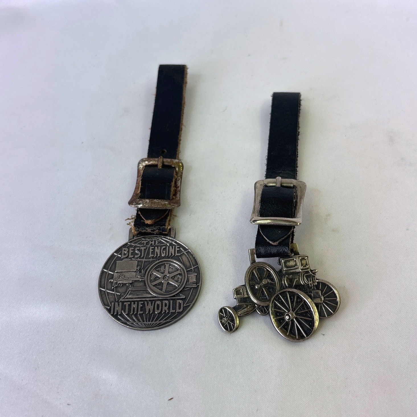 Vintage Waterloo Gas Engine & Eagle Mfg Co Tractor Watch Fobs Leather Straps 2pc