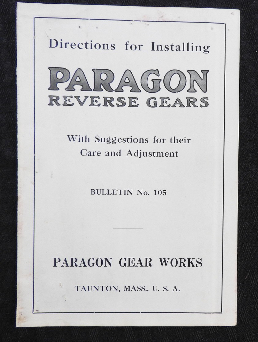 c.1913-1915 Paragon Gear Works « Reverse Gears » Installation Manual Taunton MA