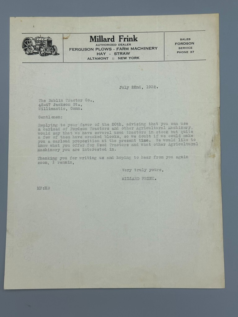 1932 FERGUSON PLOWS Farm Machinery ALTAMONT NY Advertising Antique Letterhead