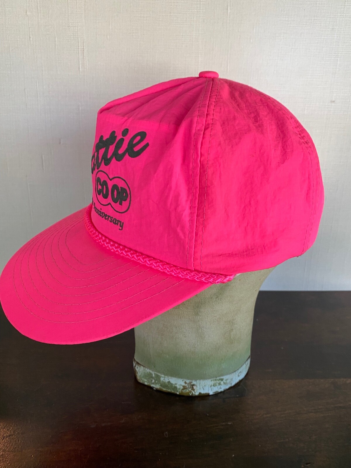 Vintage Beattie Kansas Co-Op Advertising Hat 75th Anniversary Neon Pink Farm Ag