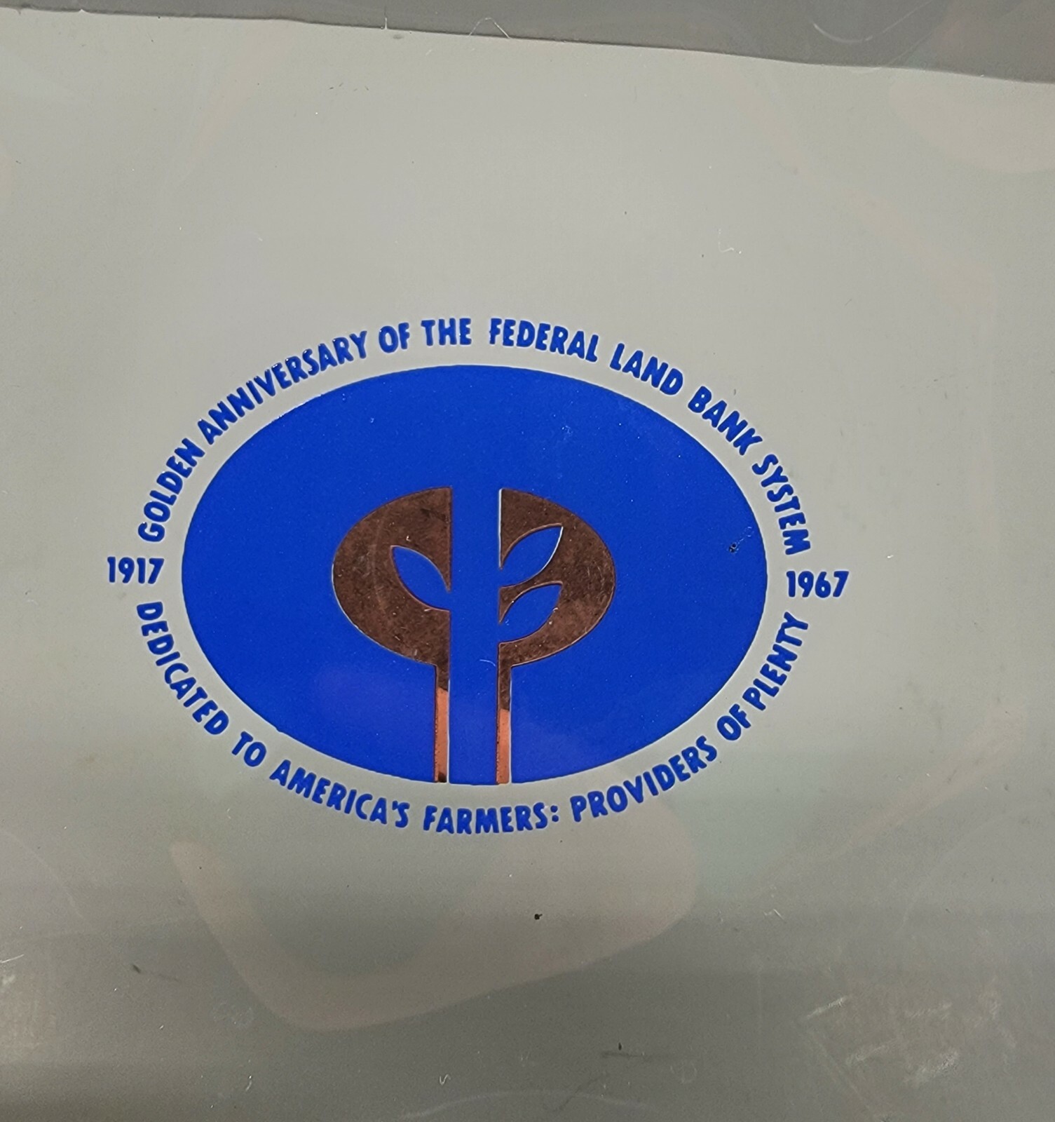 VINTAGE 1967 FEDERAL LAND BANK SYSTEM GLASS TRAY GOLDEN YEARS