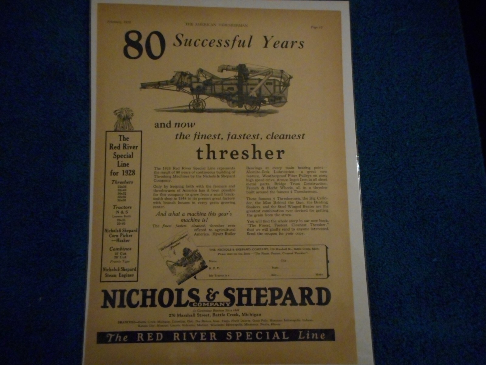 1928 Nichols & Shepard Print Advertisement: Red River Special Line Battle Creek