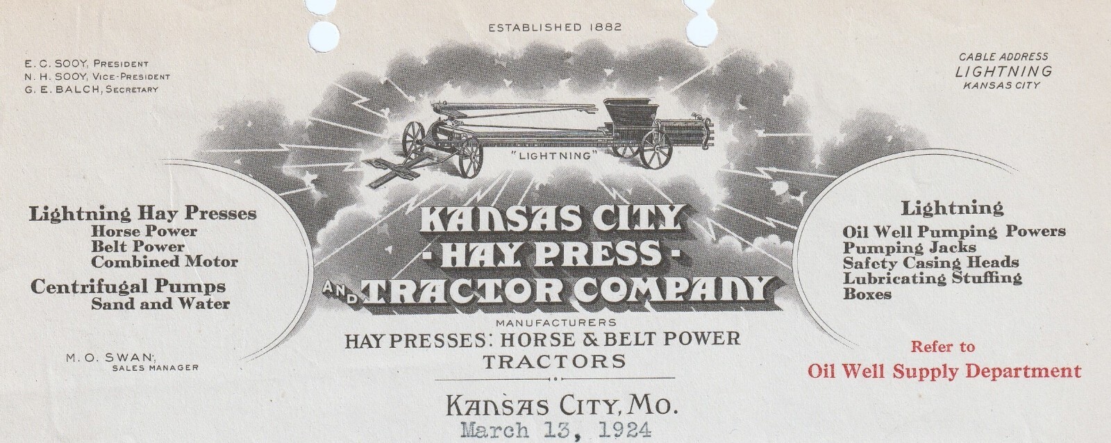 RARE Kansas City MO Hay Press Tractor Company – 1924 Bill Letter Head w Graphic