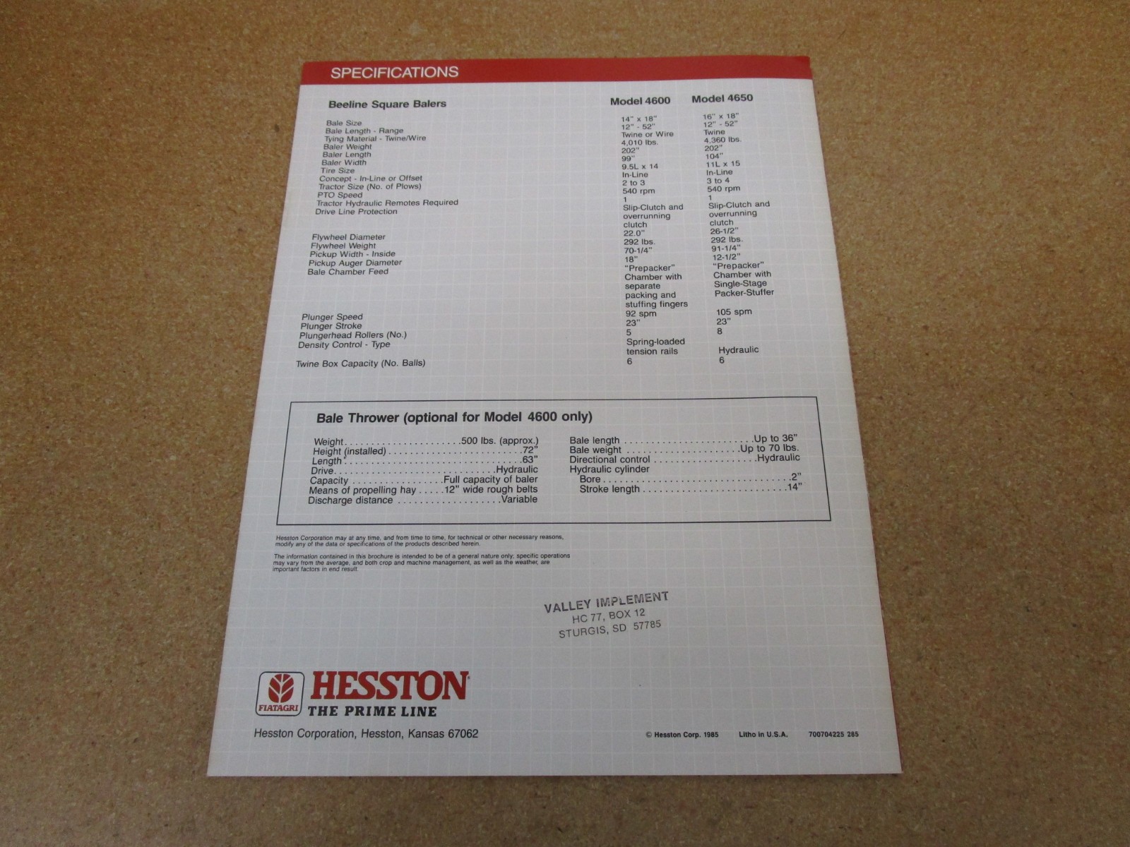1985 HESSTON Beeline Square Baler sales brochure 8pg ORIGINAL farm hay equipment