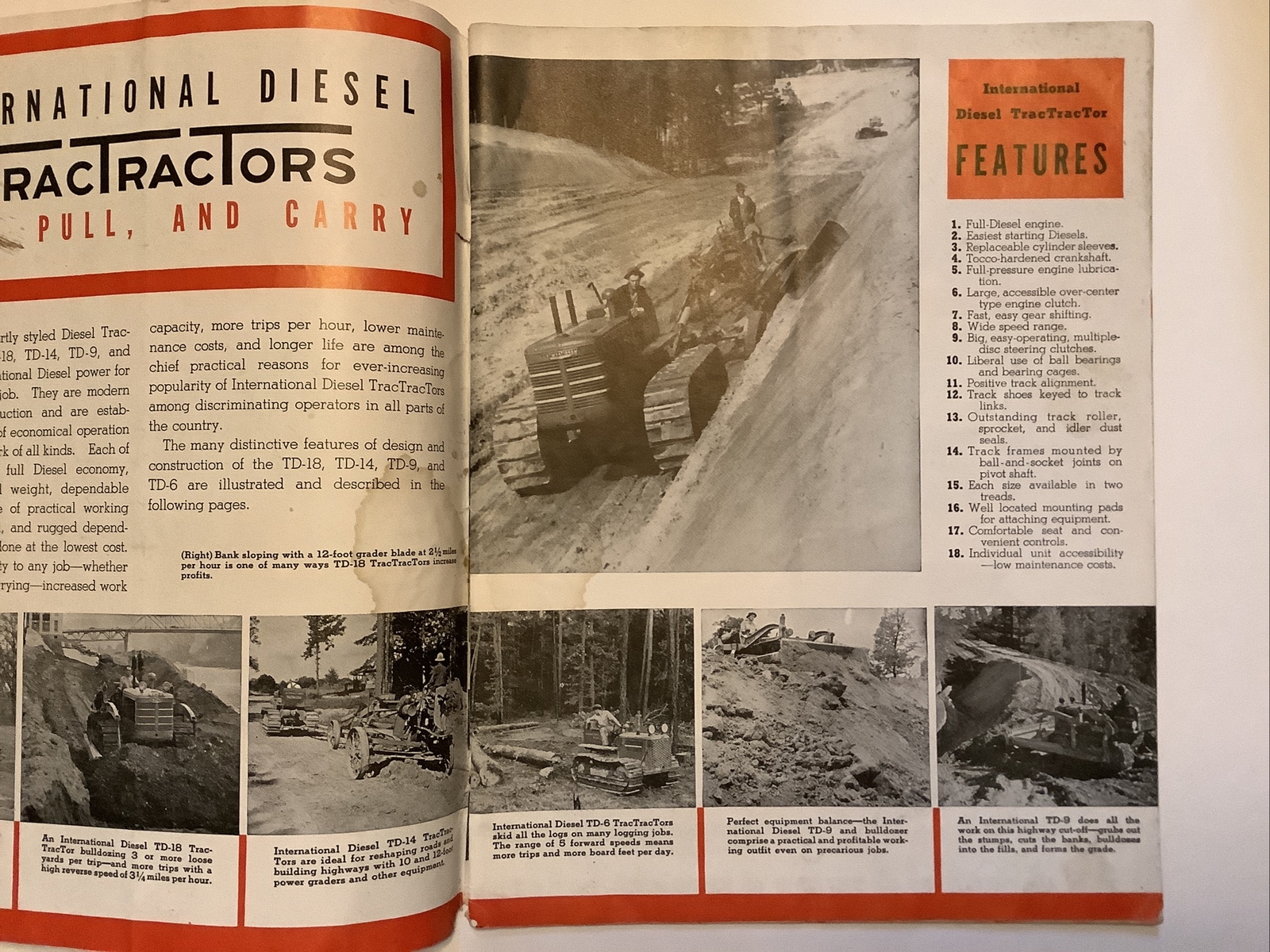 VINTAGE INTERNATIONAL DIESLE TRACTORS TD6, TD9, TD14, TD18 48 PAGES CATALOG