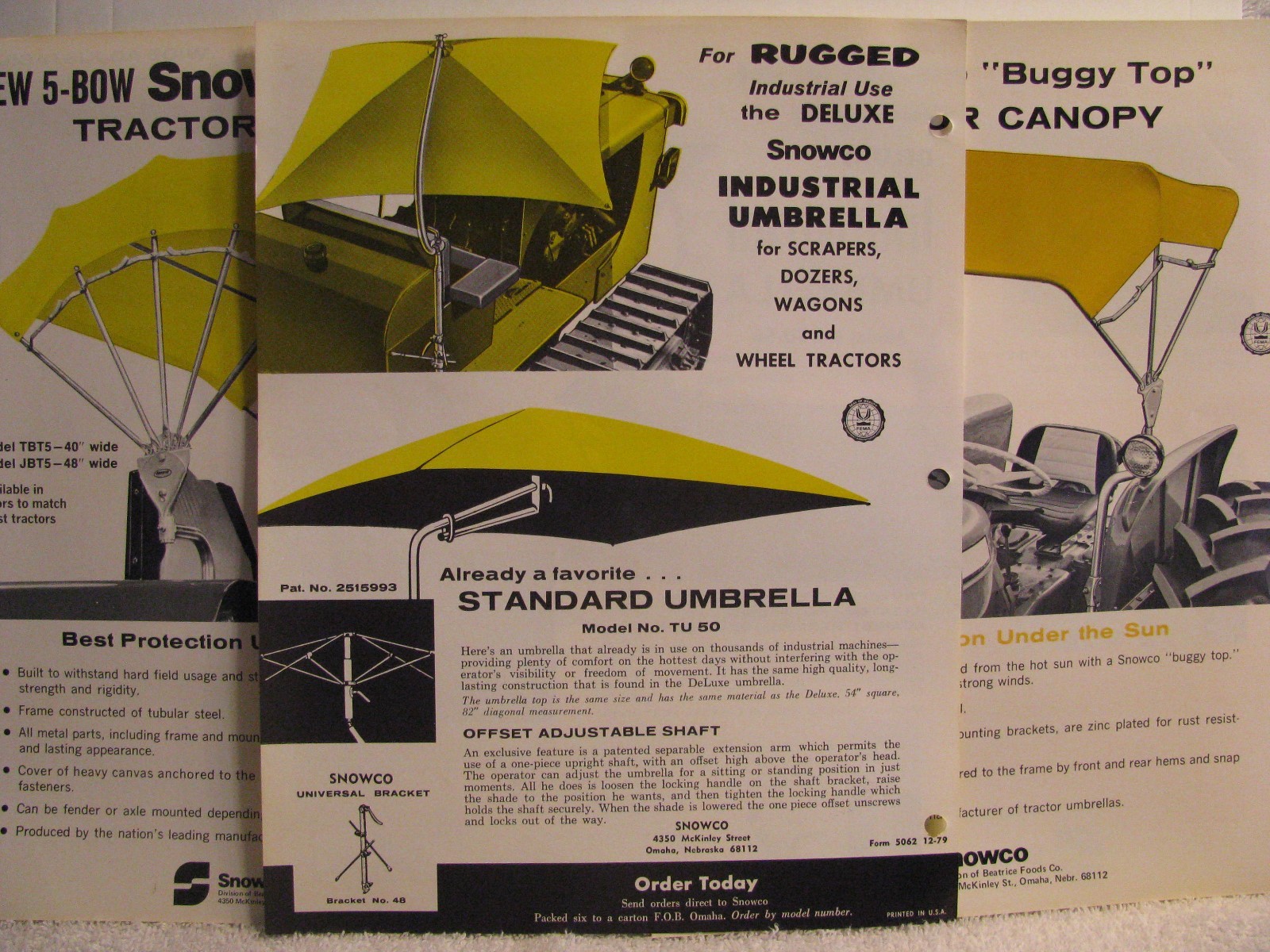 Three 1978-79 SnowCo BuggyTop/Umbrella/Canopy Brochures Deluxe Industrial