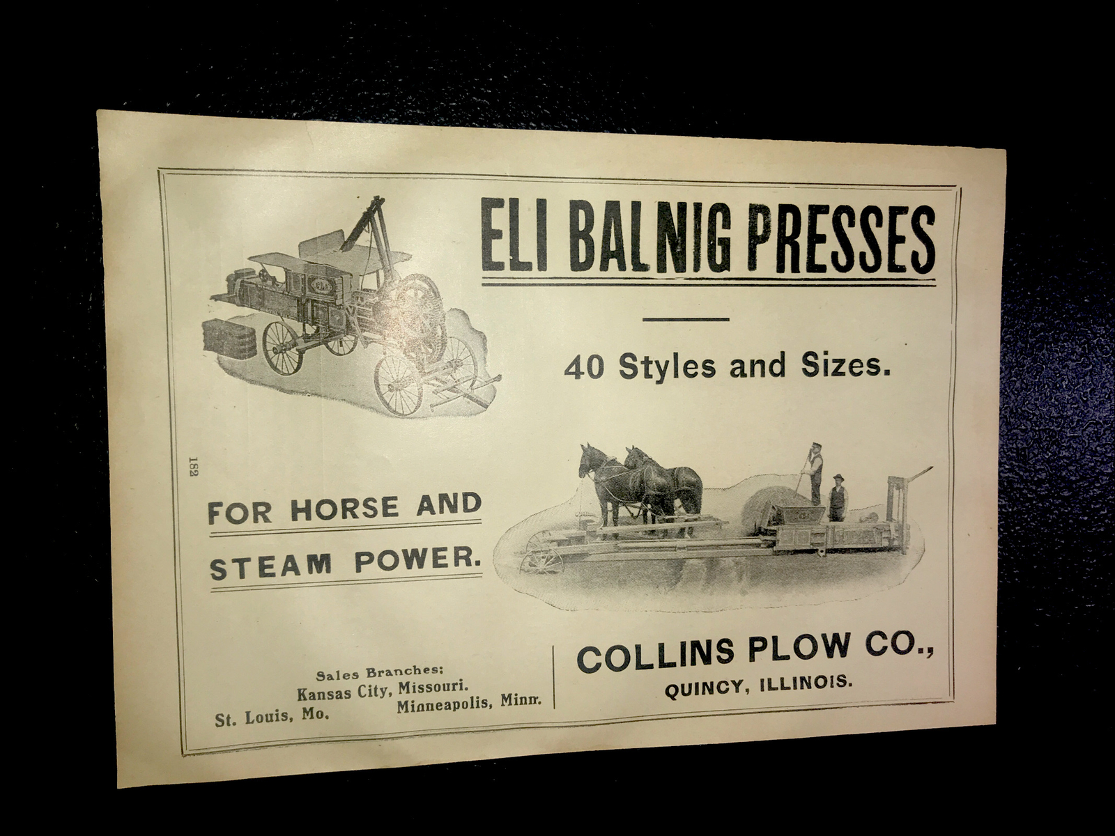 1908 Collins Plow Co. – Eli Balnig Press Farm Advertising – Quincy – Illinois