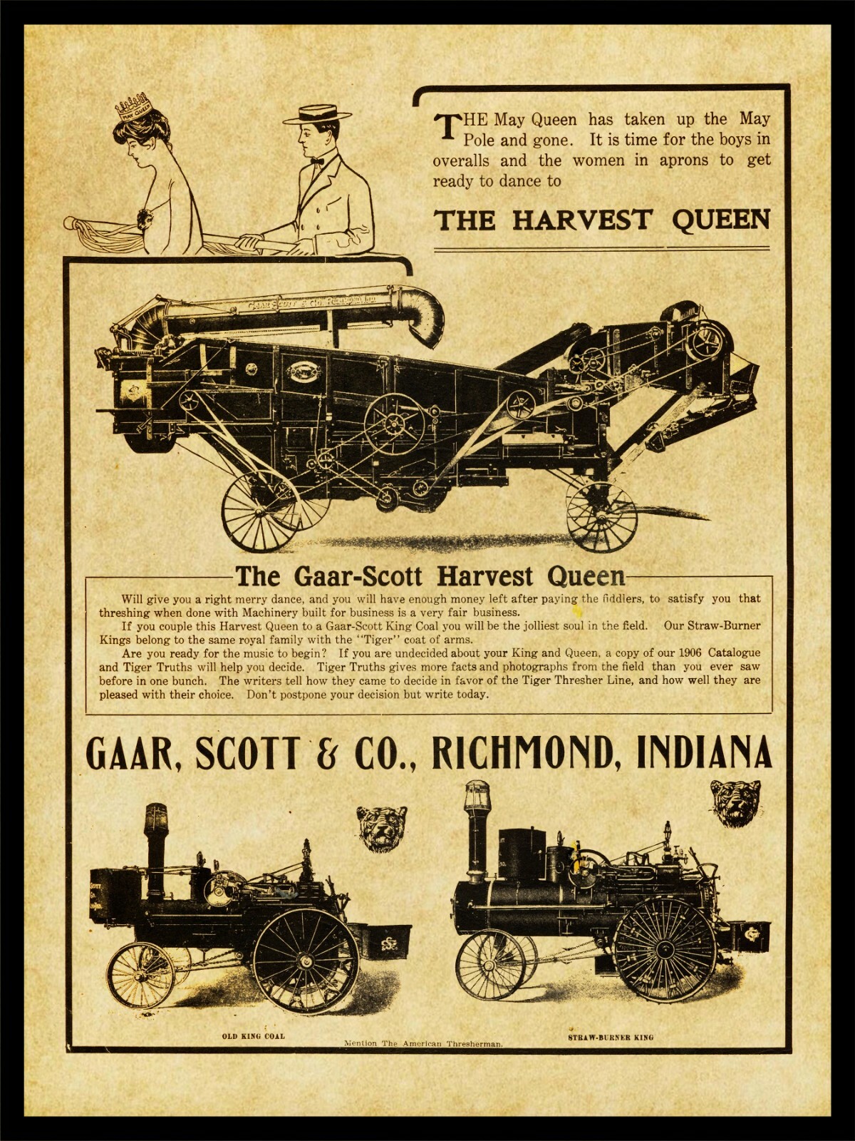 1906 Gaar Scott Harvest Queen, Traction Engine NEW Metal Sign: Richmond, Indiana