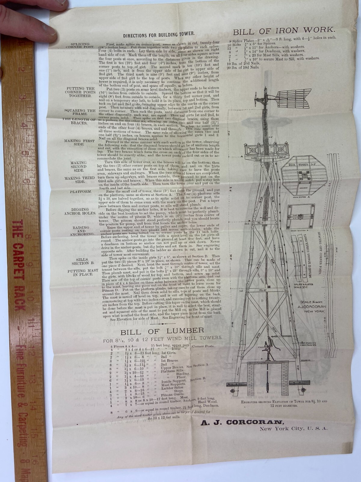 RARE ARCHIVE Letters EPHEMERA Billheads etc – Andrew Corcoran Wind Mills NY 1883