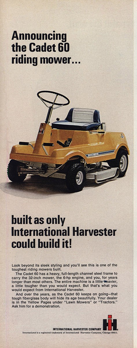 1968 Cadet 60 Riding Mower: Built International Harvester Vintage Print Ad