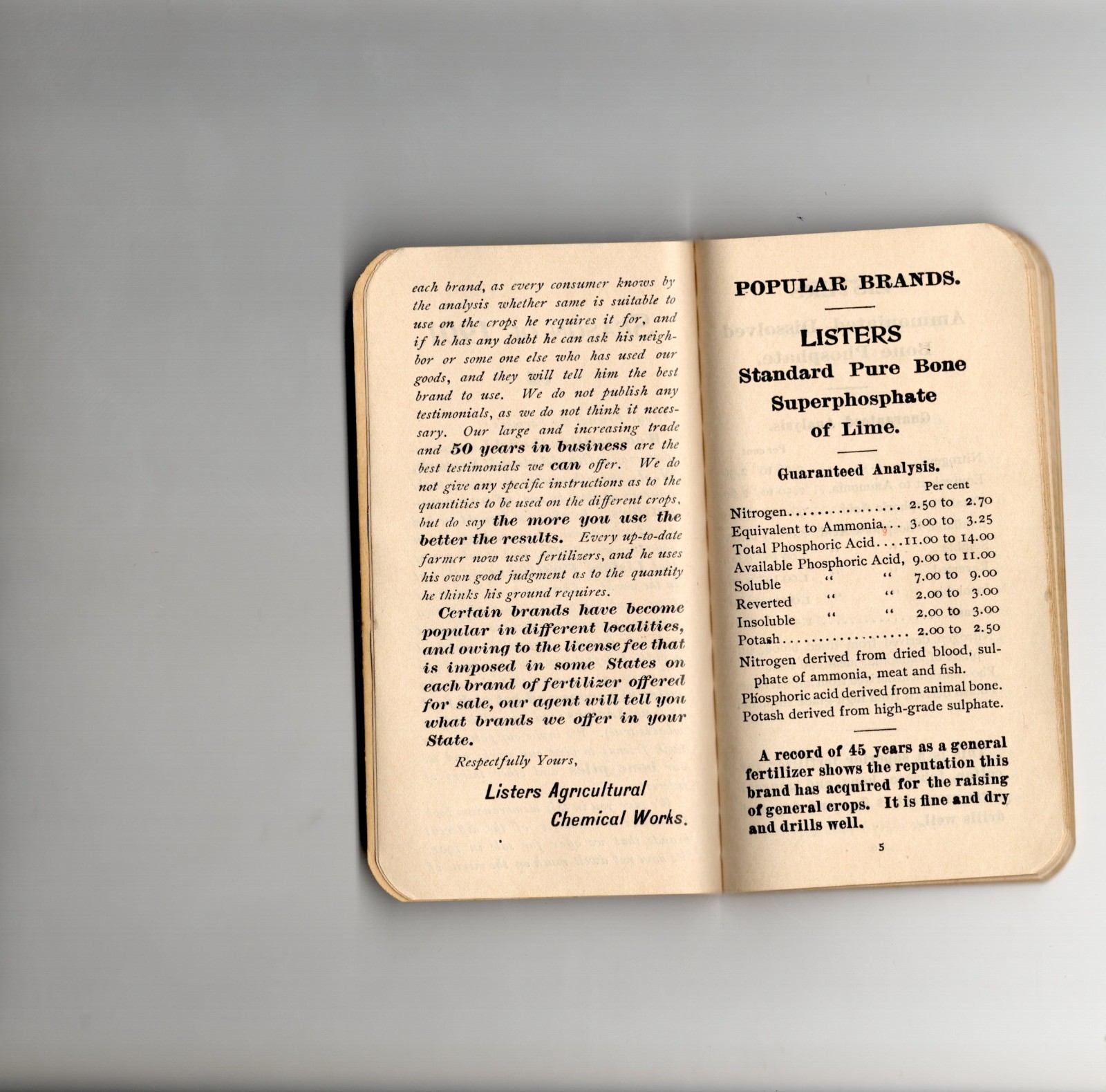 1901 – Listers Fertilizers Agricultural Chemical Works Newark N.J Booklet – XL3T