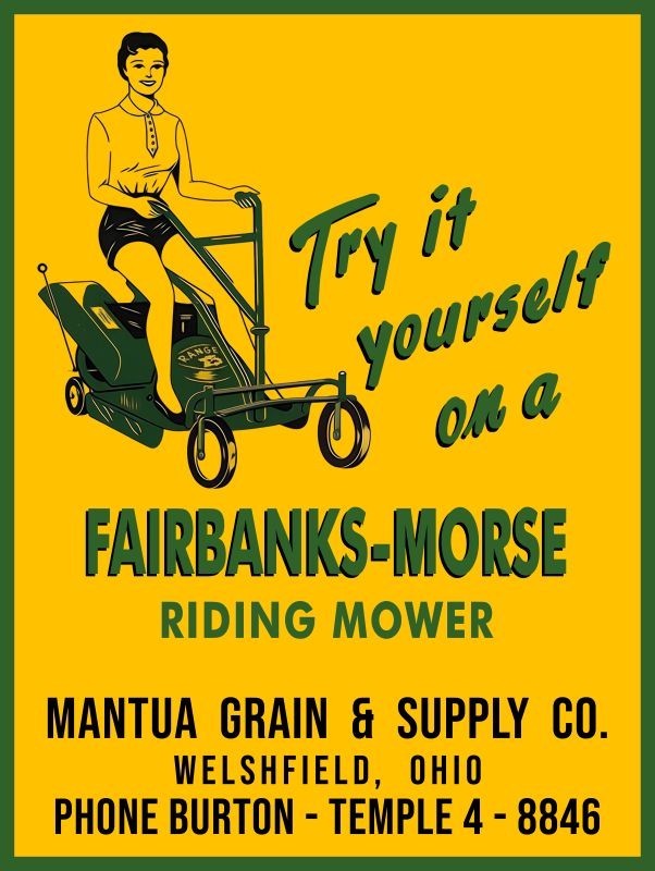 Fairbanks Morse Mower Dealer Welshfield, OhiO NEW Sign 24×30&Prime; USA STEEL XL Size