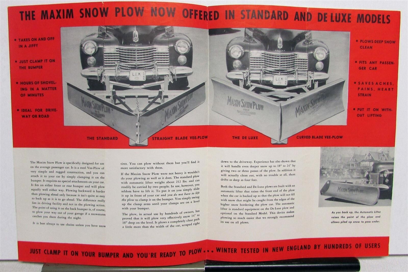 1946 Maxim Car Snowplow For Passenger Cars Specs Sales Folder