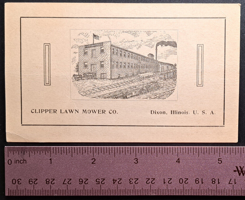 Clipper Lawn Mower Co. Advertising Card Dixon Illinois Early 1900s Rare