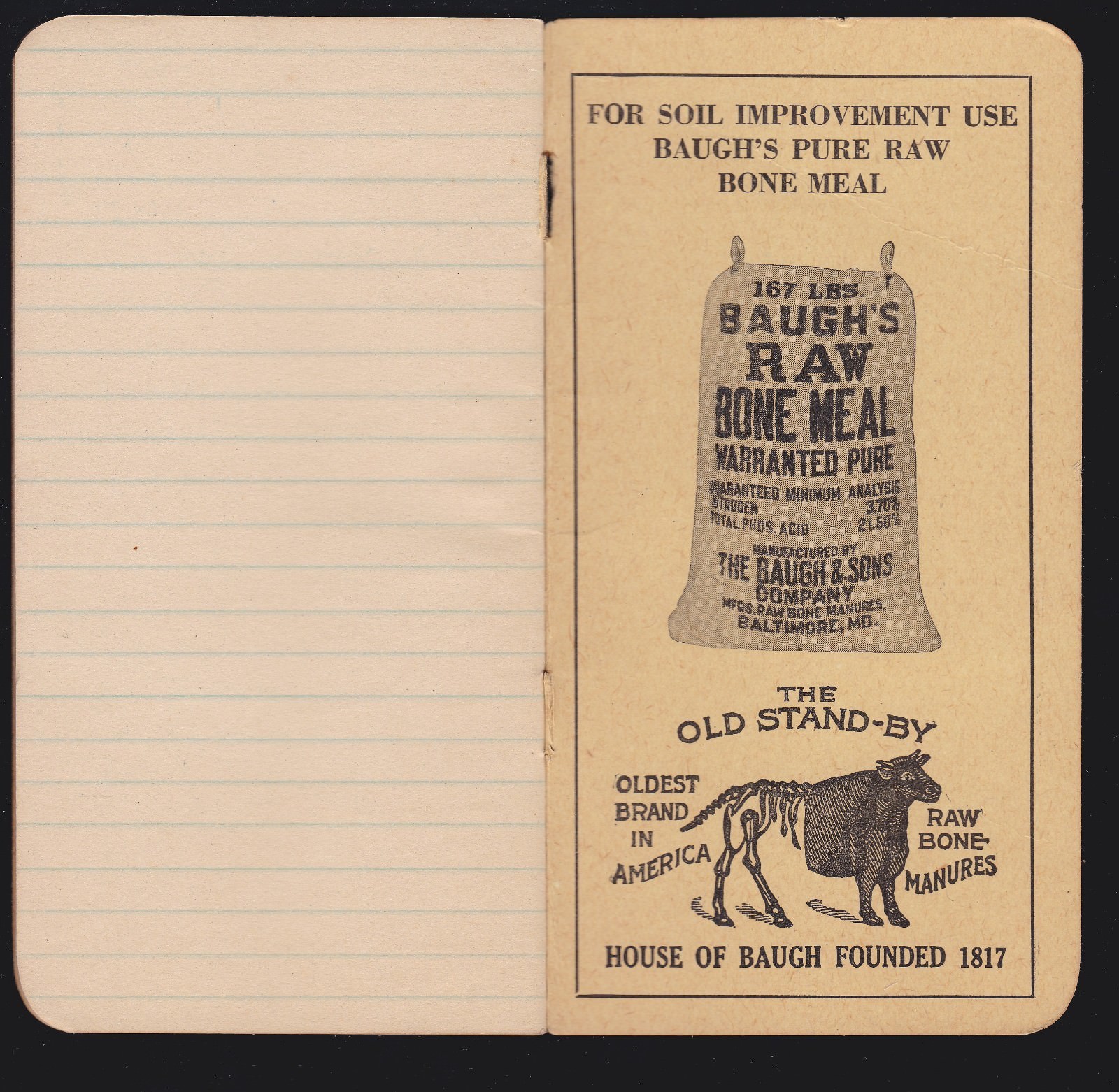 US Vintage  » The Baugh & Sons Co. » Raw Bone Manures Advertising Notebook